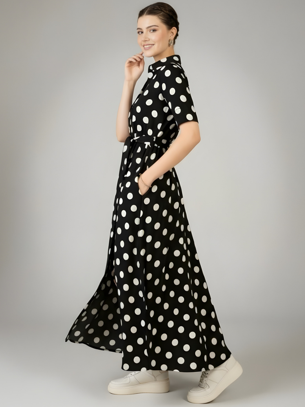 Cotton Buttoned Down Shirt Dress With Belt