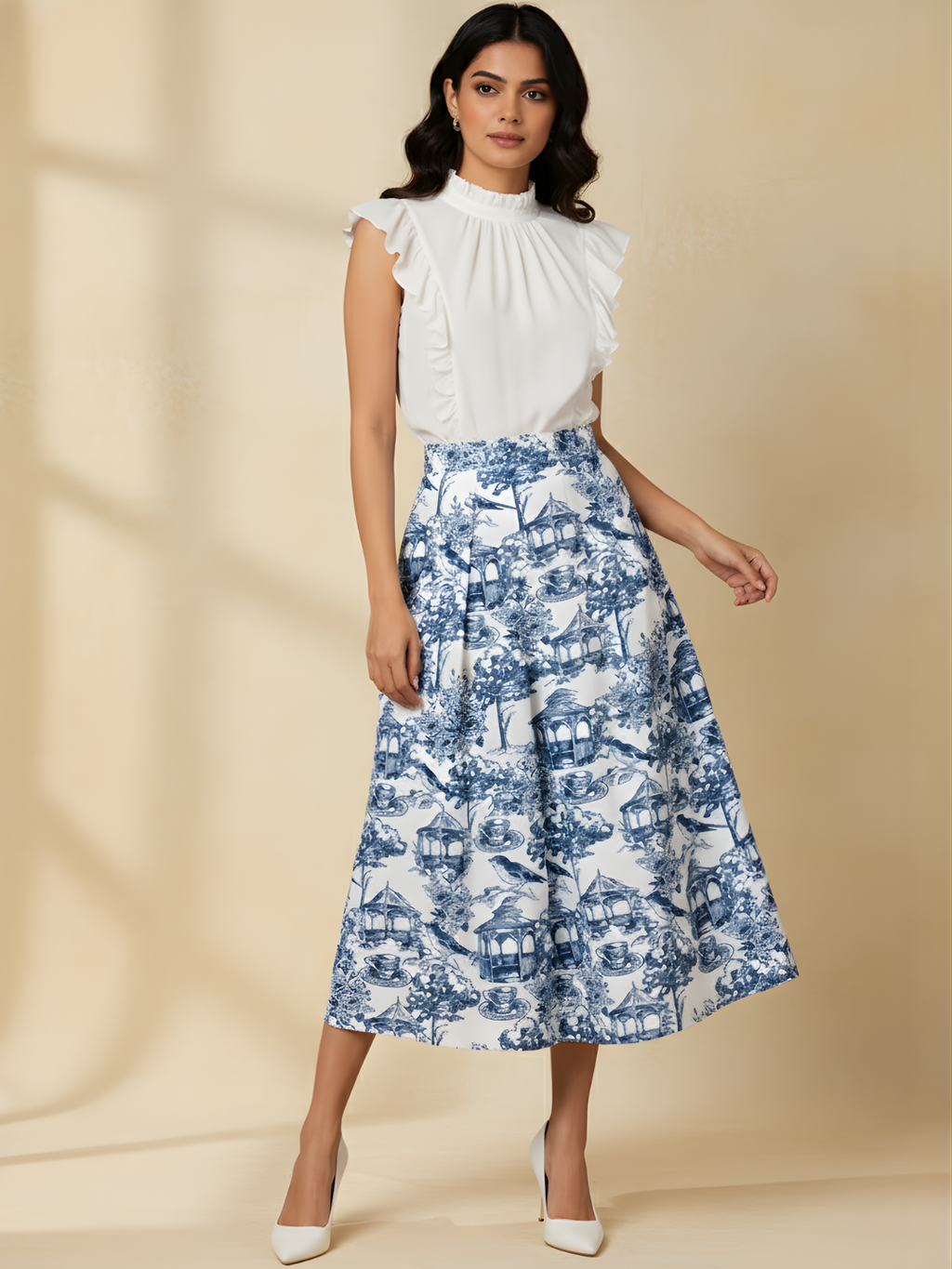 Pure Linen Box Pleated Midi Skirt