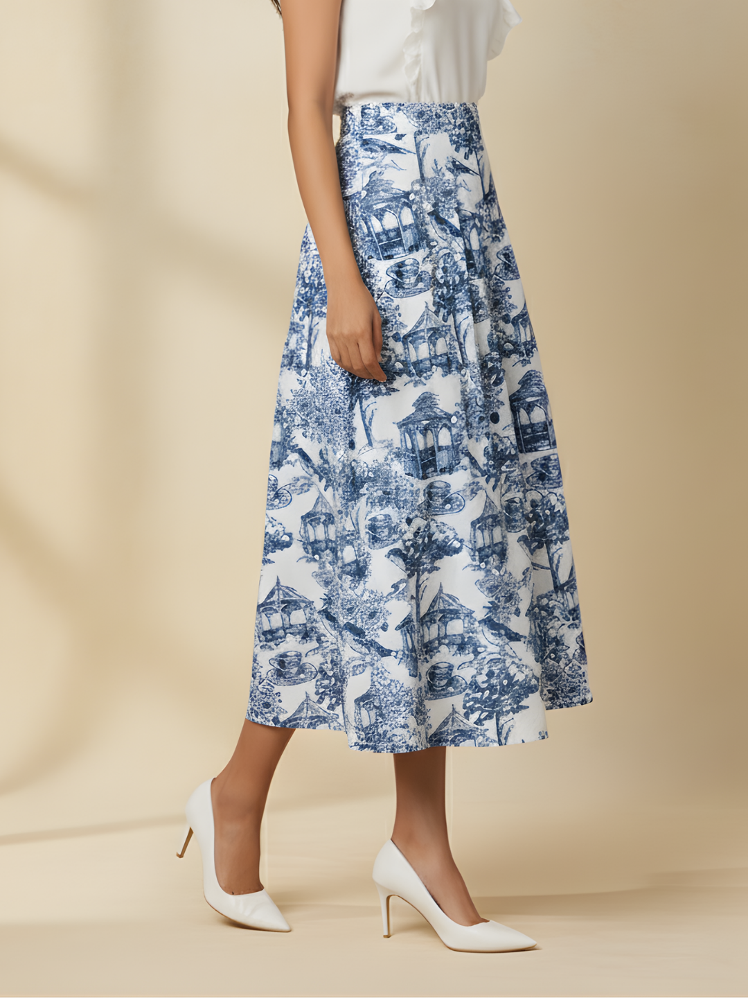 Pure Linen Box Pleated Midi Skirt