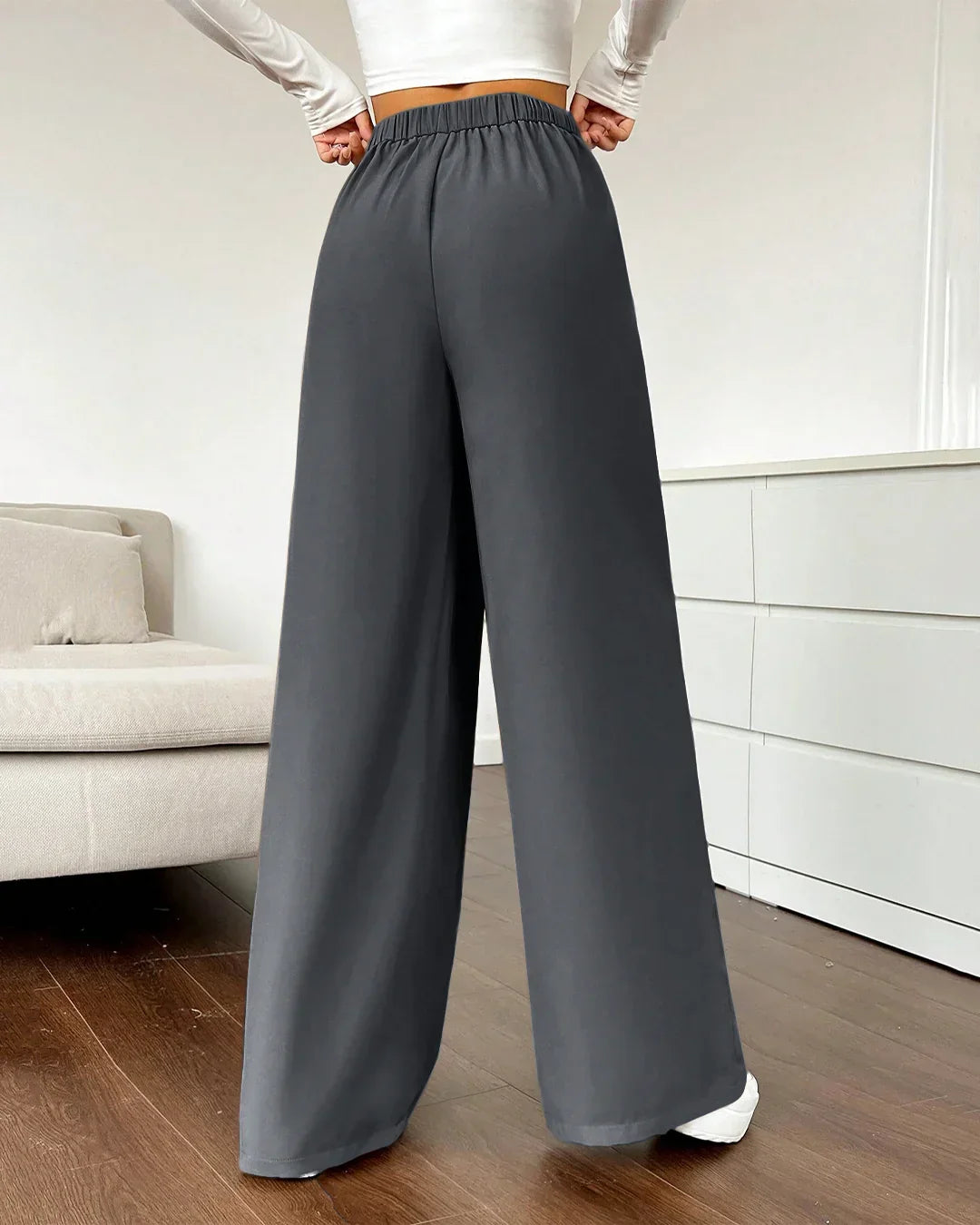 High-Rise Wide-Leg Trousers with Pockets in Dark Grey