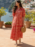 Front Pleated Cotton Midi Dress - Pinkkup