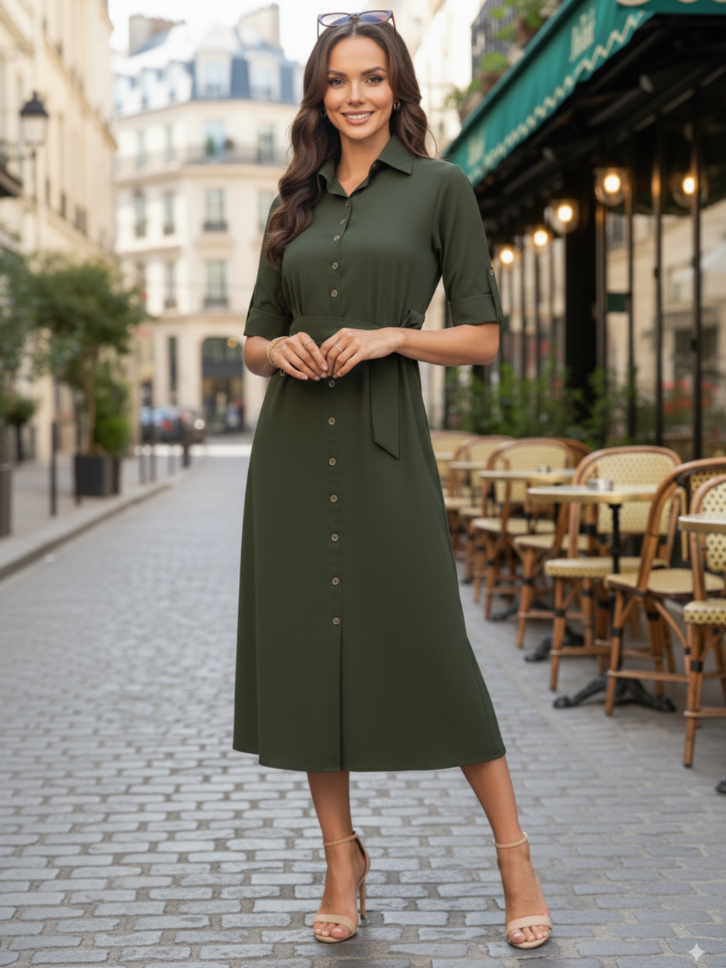 Collar Buttoned Down Shirt Maxi Dress - Pinkkup
