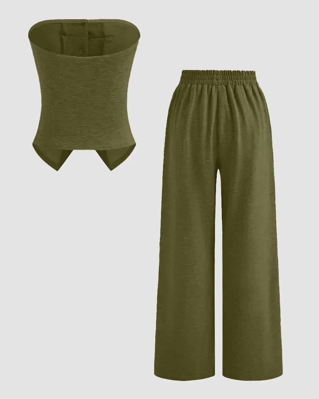 Solid Button Sleeveless Top With Solid Wide Leg Trousers In Avocado