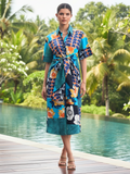 Knotted Cotton Shirt Midi Dress - Pinkkup