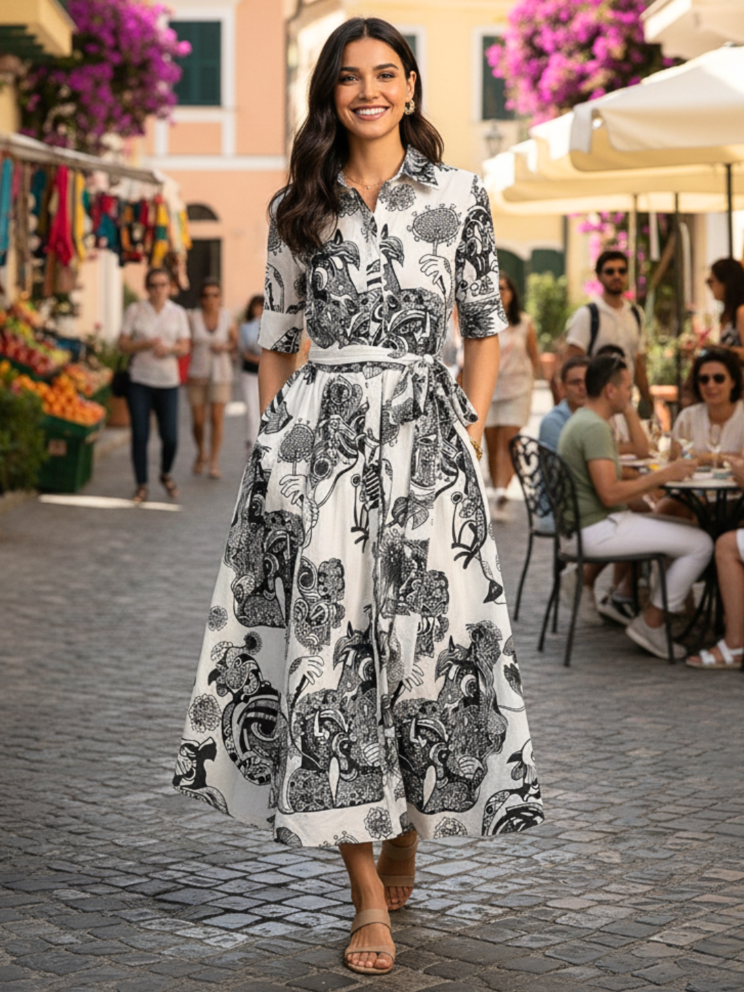 Pure Cotton Buttoned Down Shirt Dress With Belt - Pinkkup
