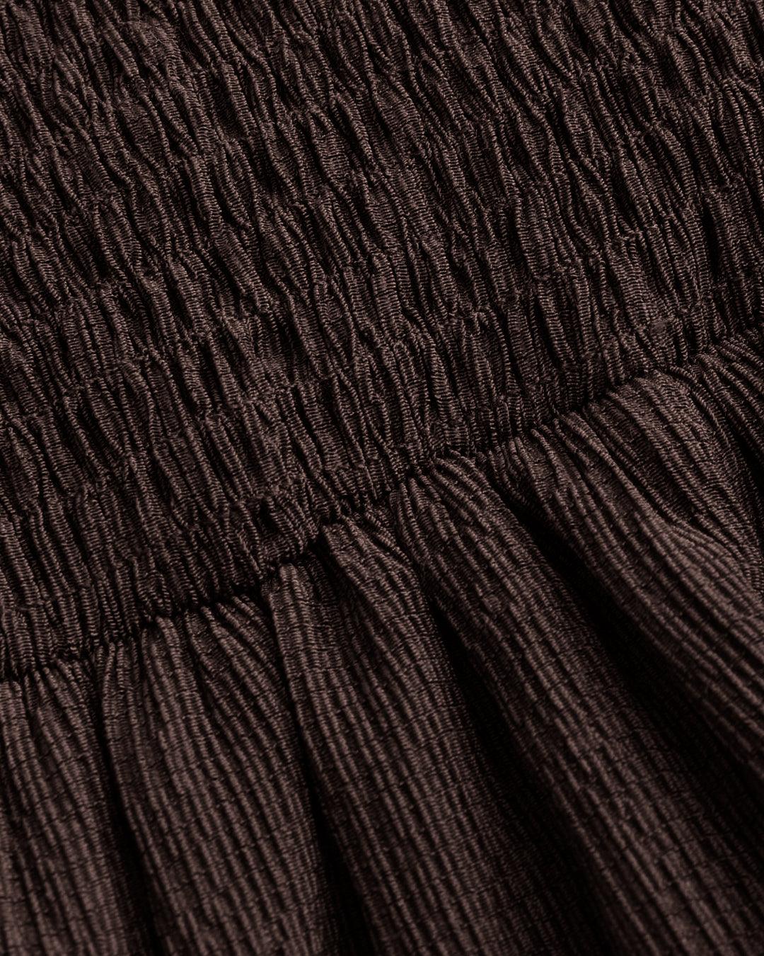Solid Ruched Bust Ruffle Tube Dress In Chocolate Brown