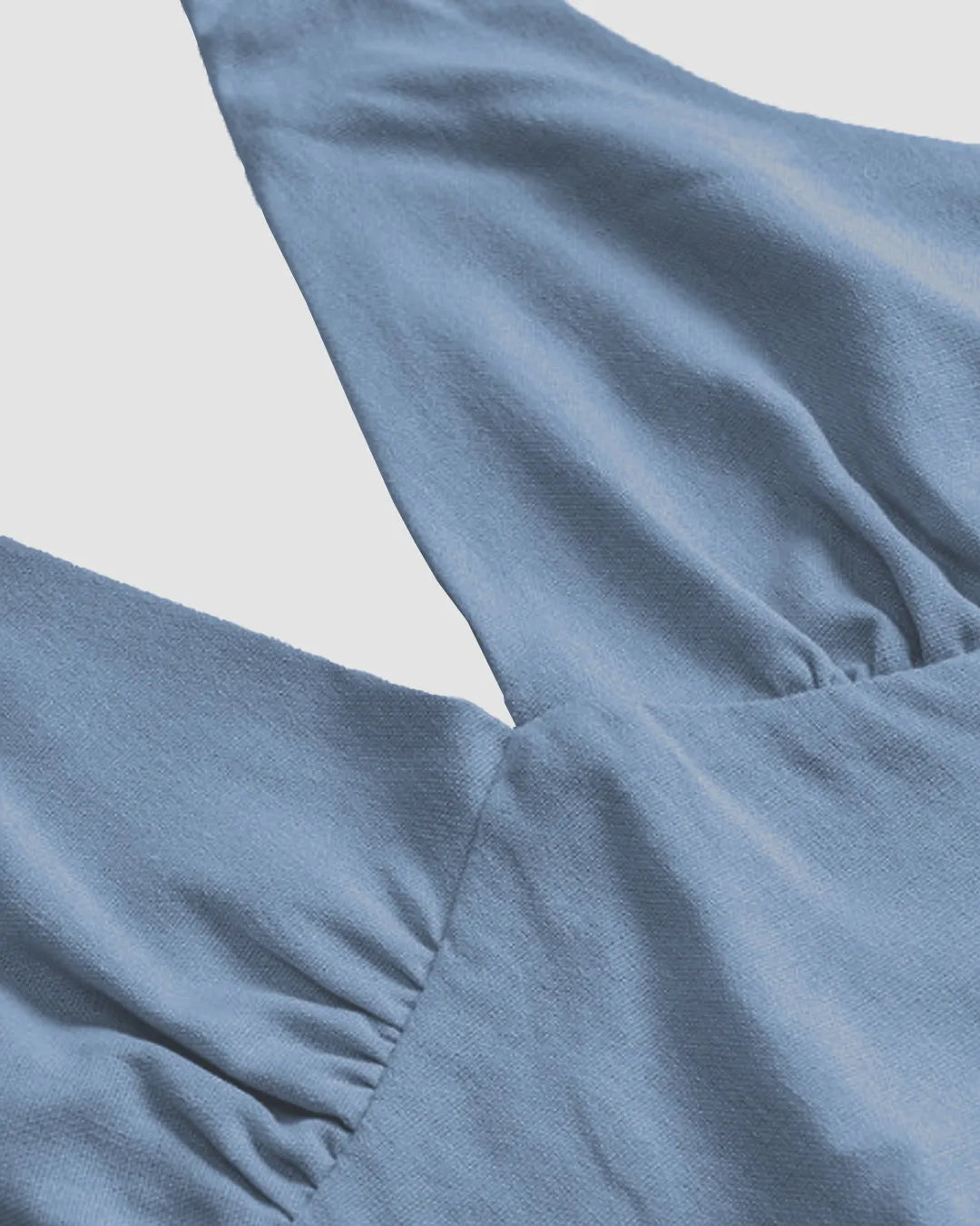 Solid Color Ruched Halter Neck Tie-Back Crop Top In French Blue