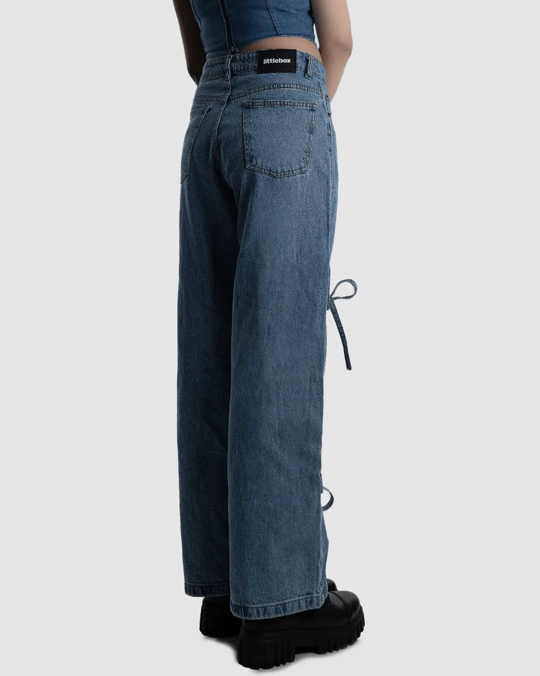 Blue High Waist Stylish Loose Cargo Jeans