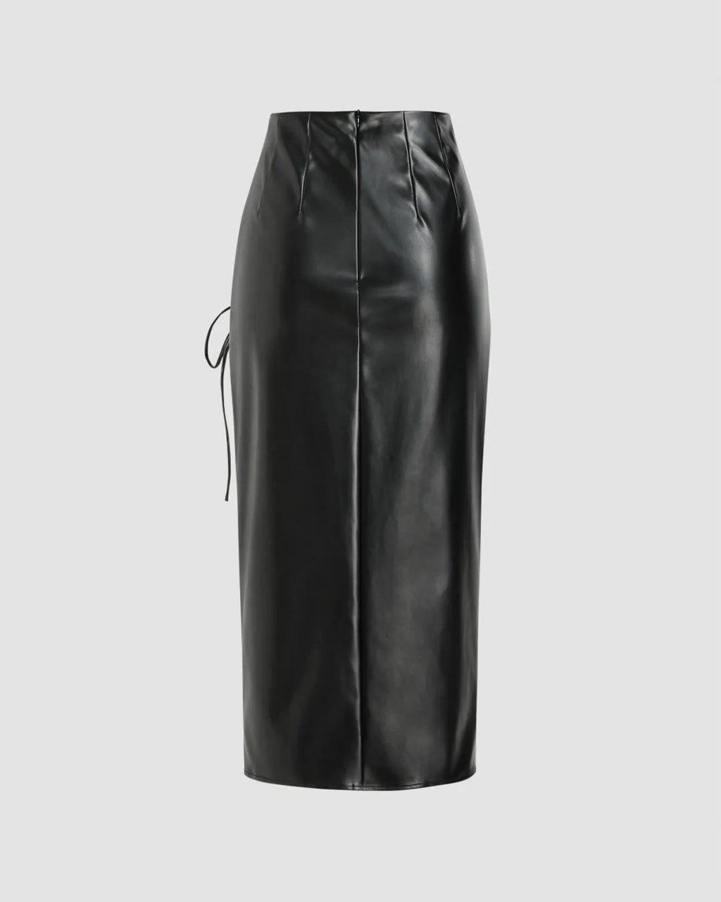 High Waist Drawstring Split Black Maxi Skirt