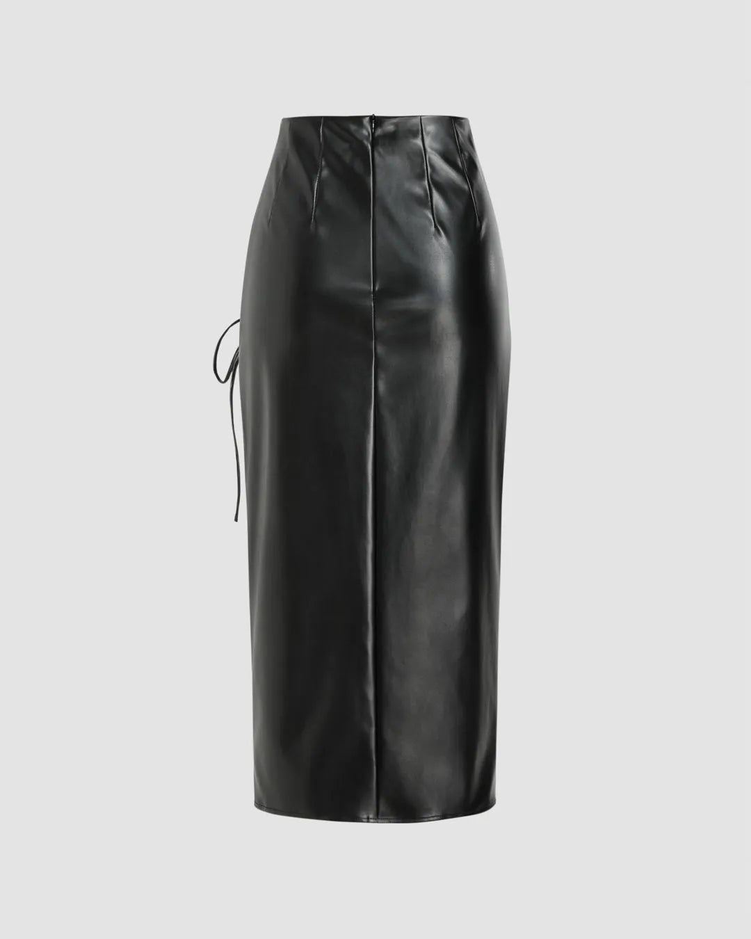 High Waist Drawstring Split Black Maxi Skirt