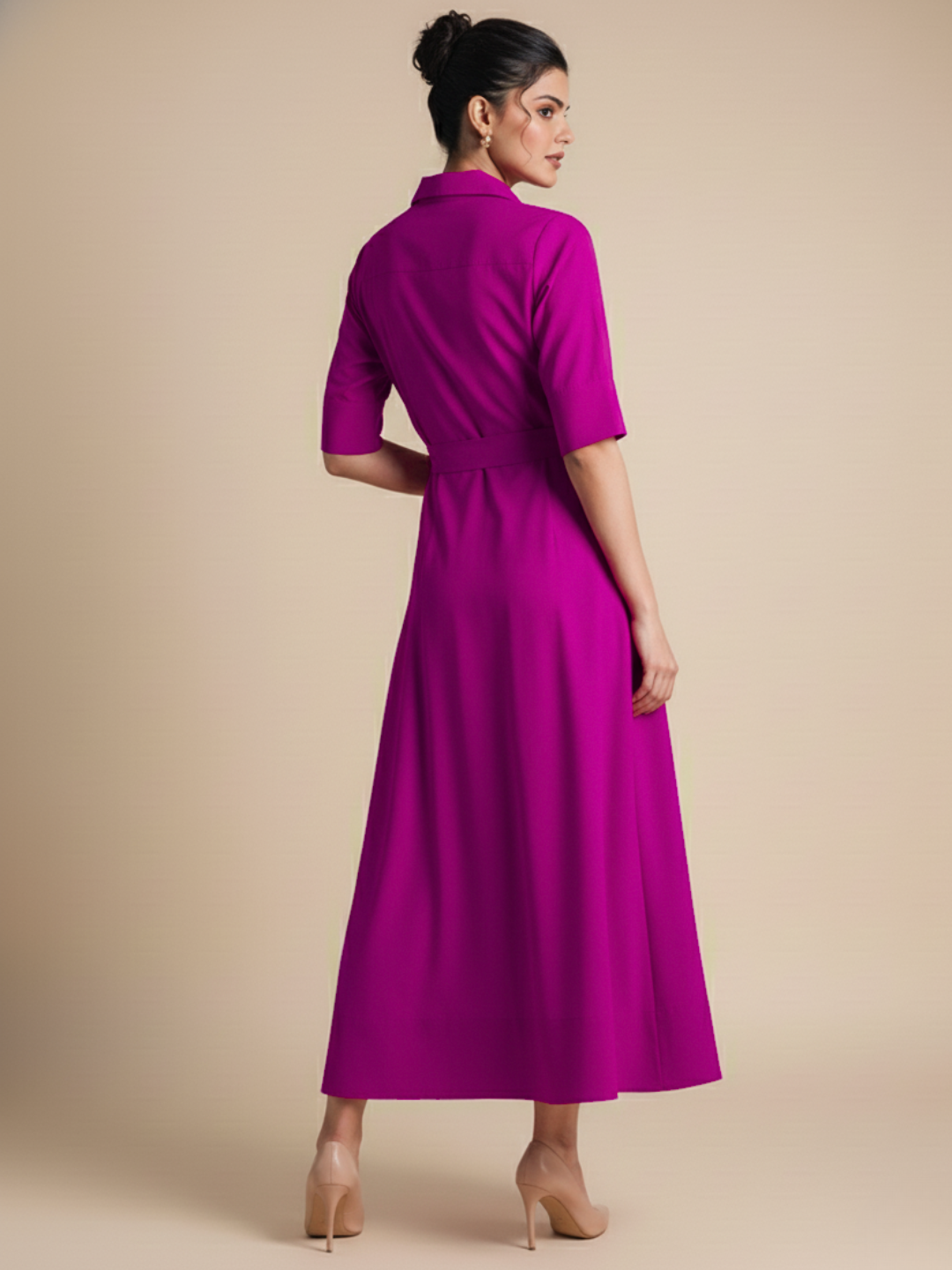 Pure Cotton Flared Shirt Dress With Belt