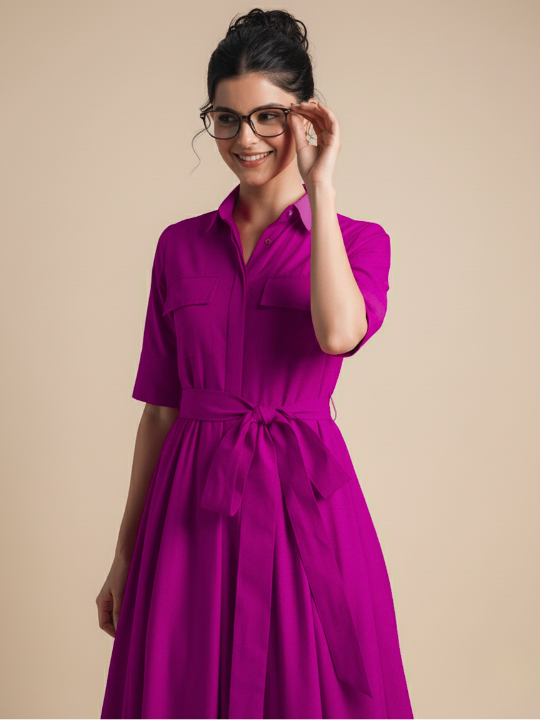 Pure Cotton Flared Shirt Dress With Belt