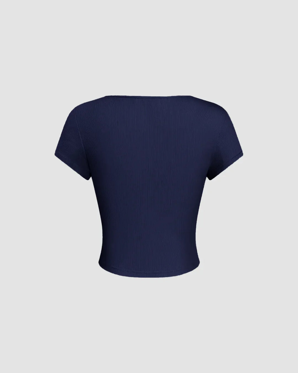 Navy Blue Ribbed Square Neck Lace Trim Top