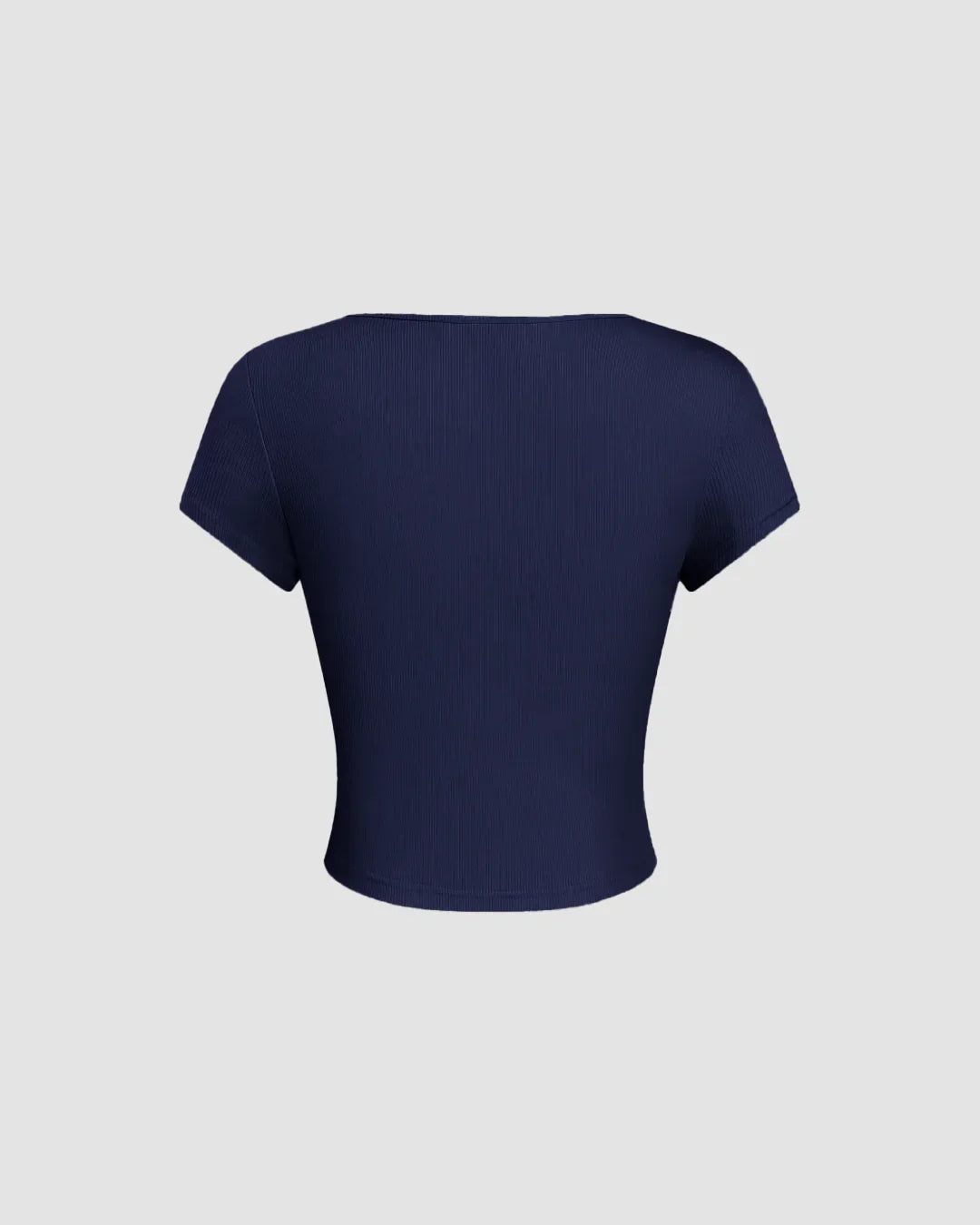 Navy Blue Ribbed Square Neck Lace Trim Top