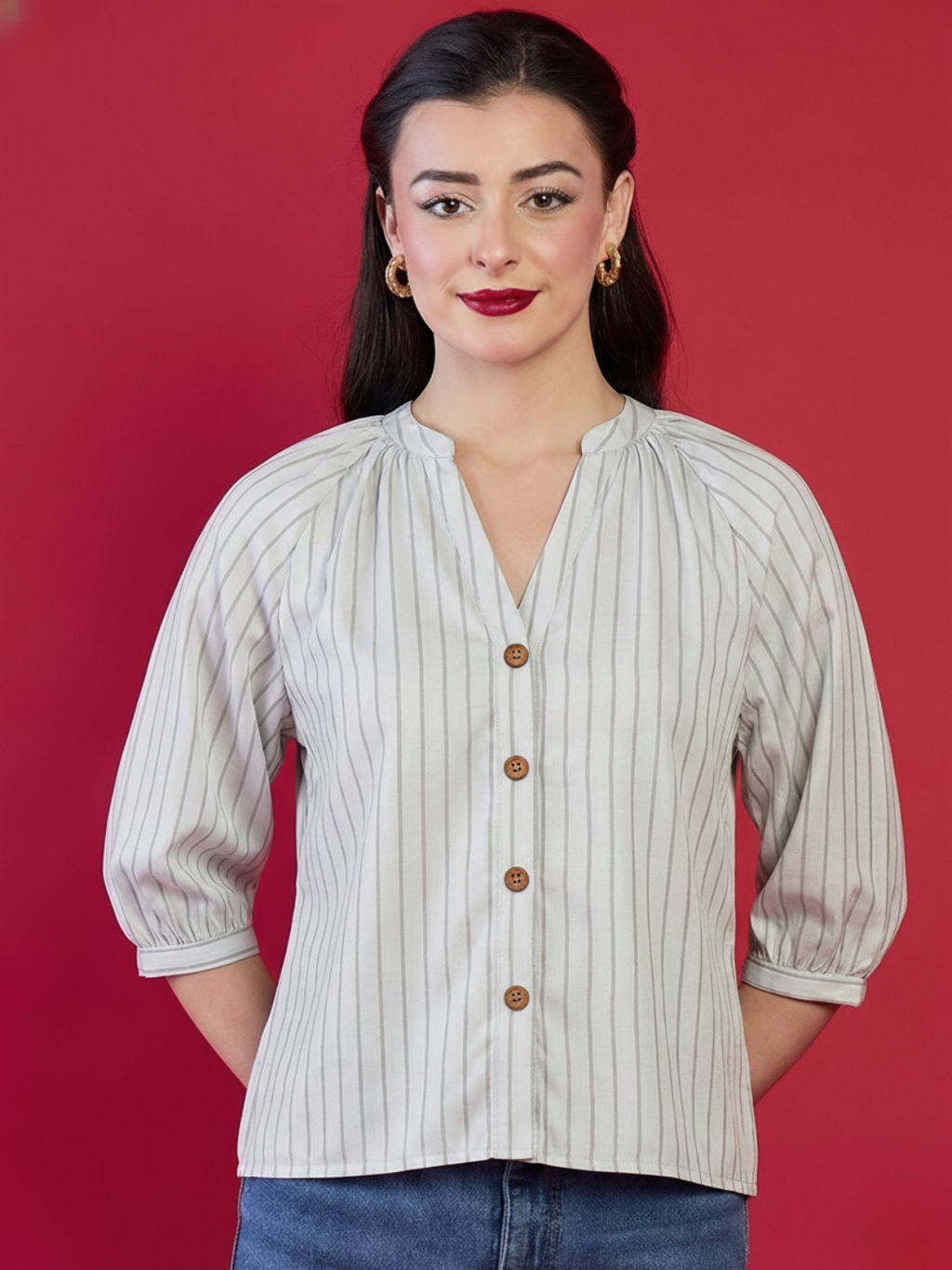 Puff Sleeve Pure Linen Shirt - Pinkkup