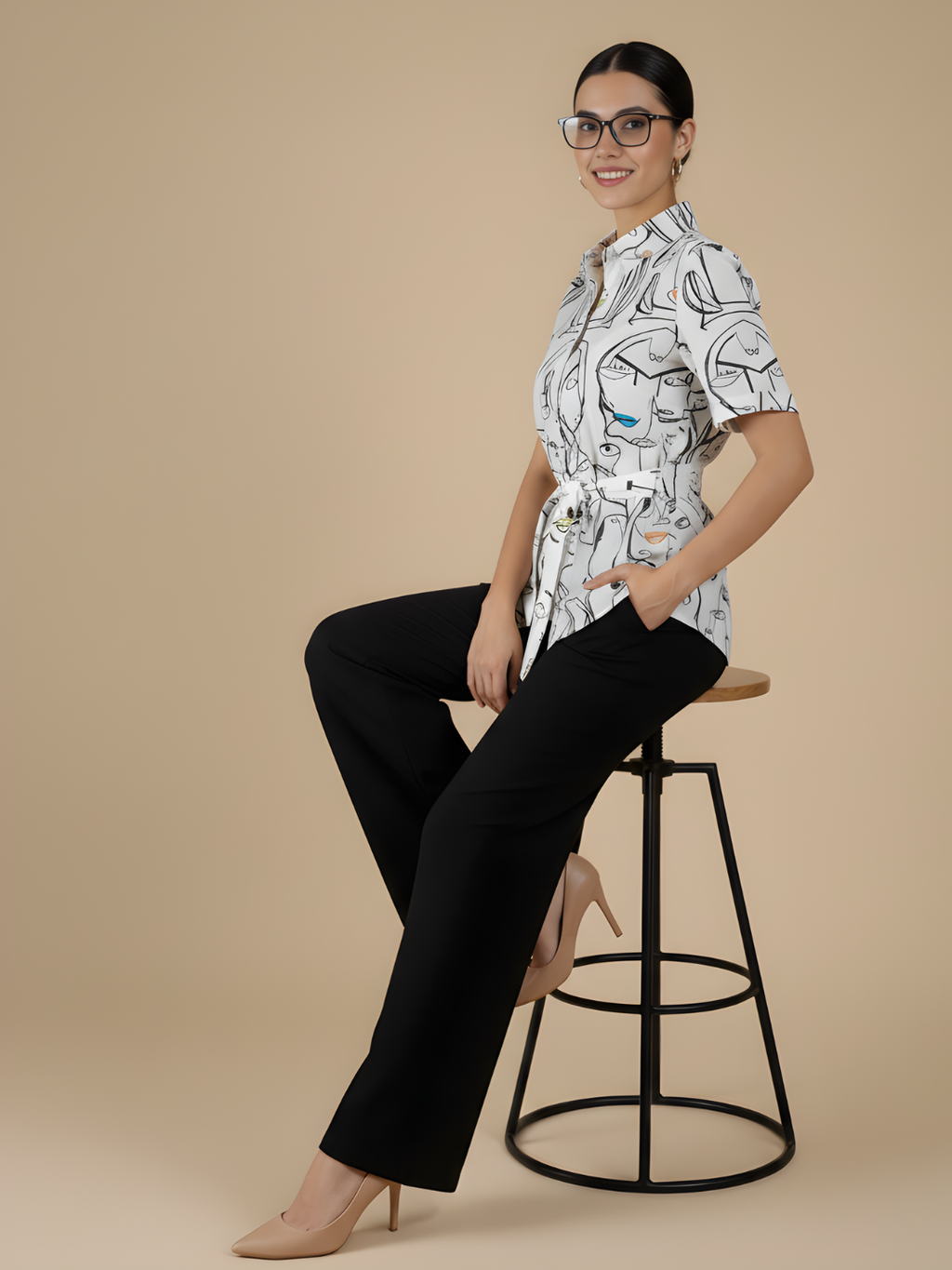 Pure Cotton Waist Tie-Up Shirt
