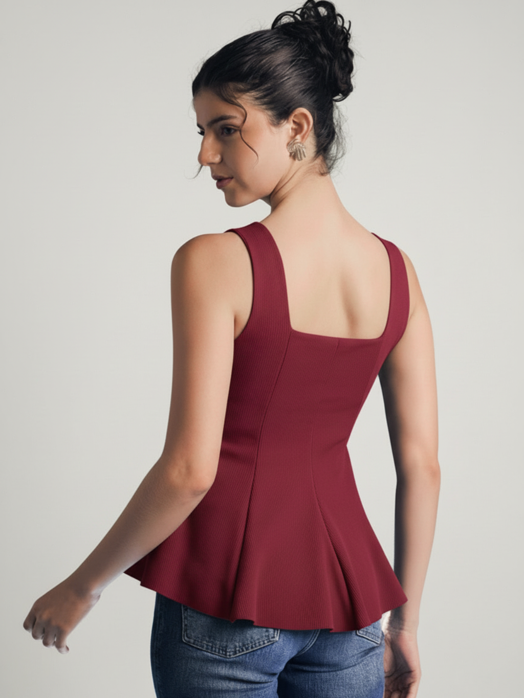 Stretchable Ribbed Peplum Top