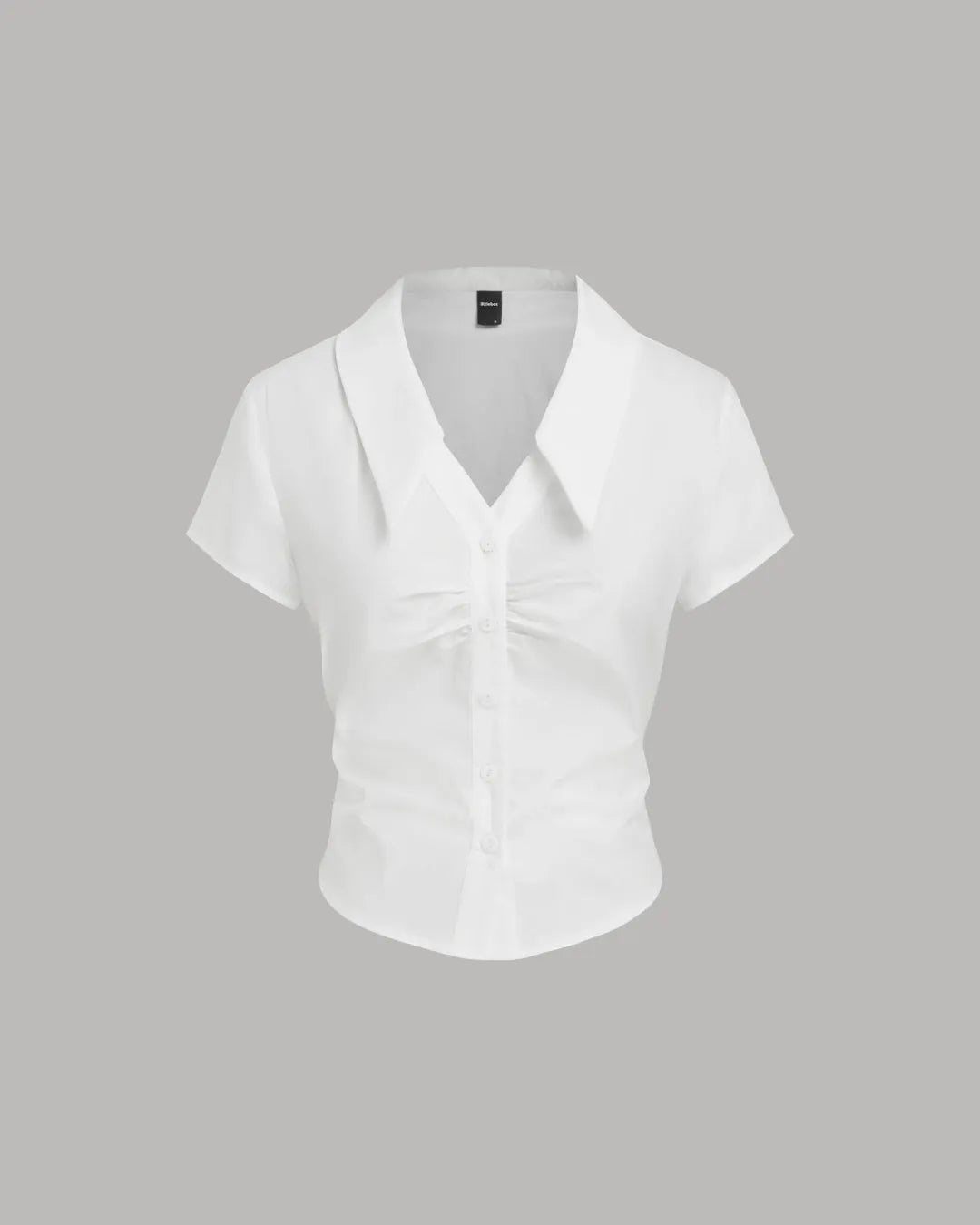 White Collared Fitted Button-Up Crop Top