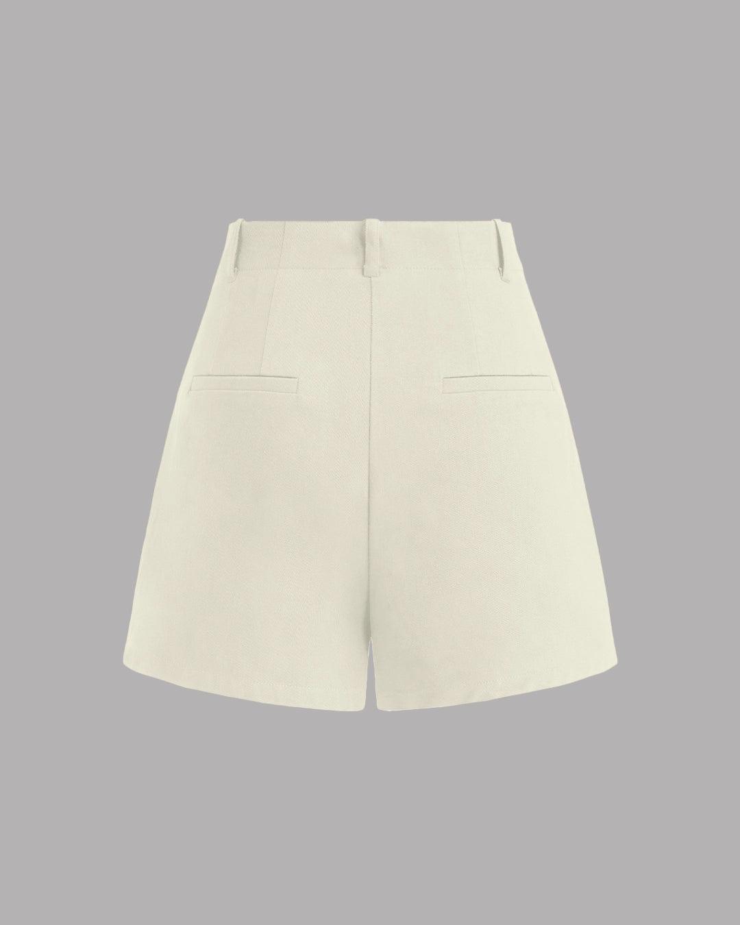 High Rise Solid Shorts In Beige