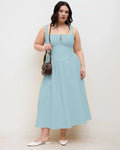 Square Neck Lace Up Ruffle Maxi Dress Curve & Plus in Powder Blue