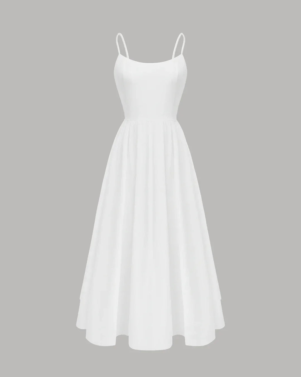 Spaghetti Strap Fit & Flare Sleeveless Midi Dress in White