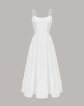 Spaghetti Strap Fit & Flare Sleeveless Midi Dress in White