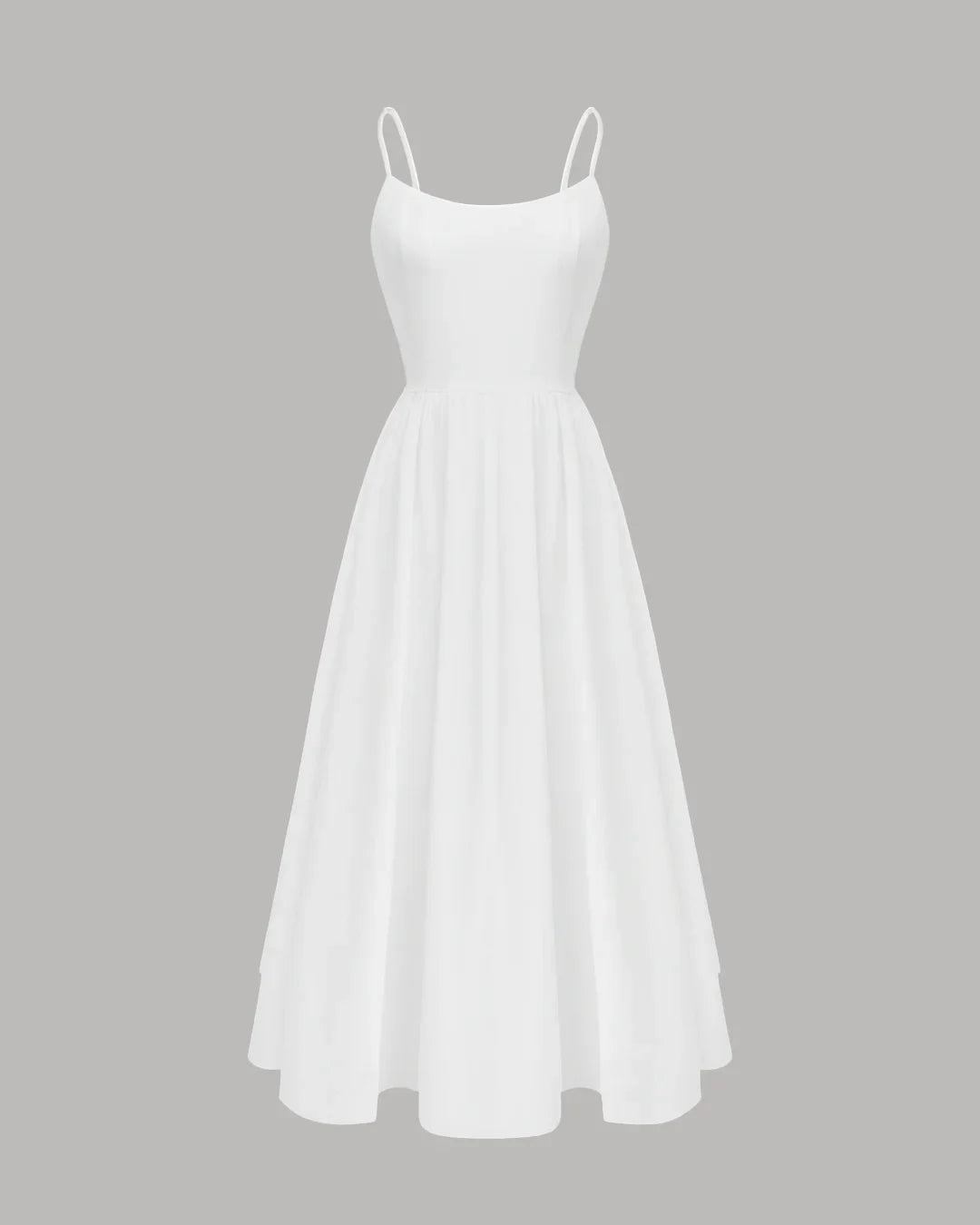 Spaghetti Strap Fit & Flare Sleeveless Midi Dress in White