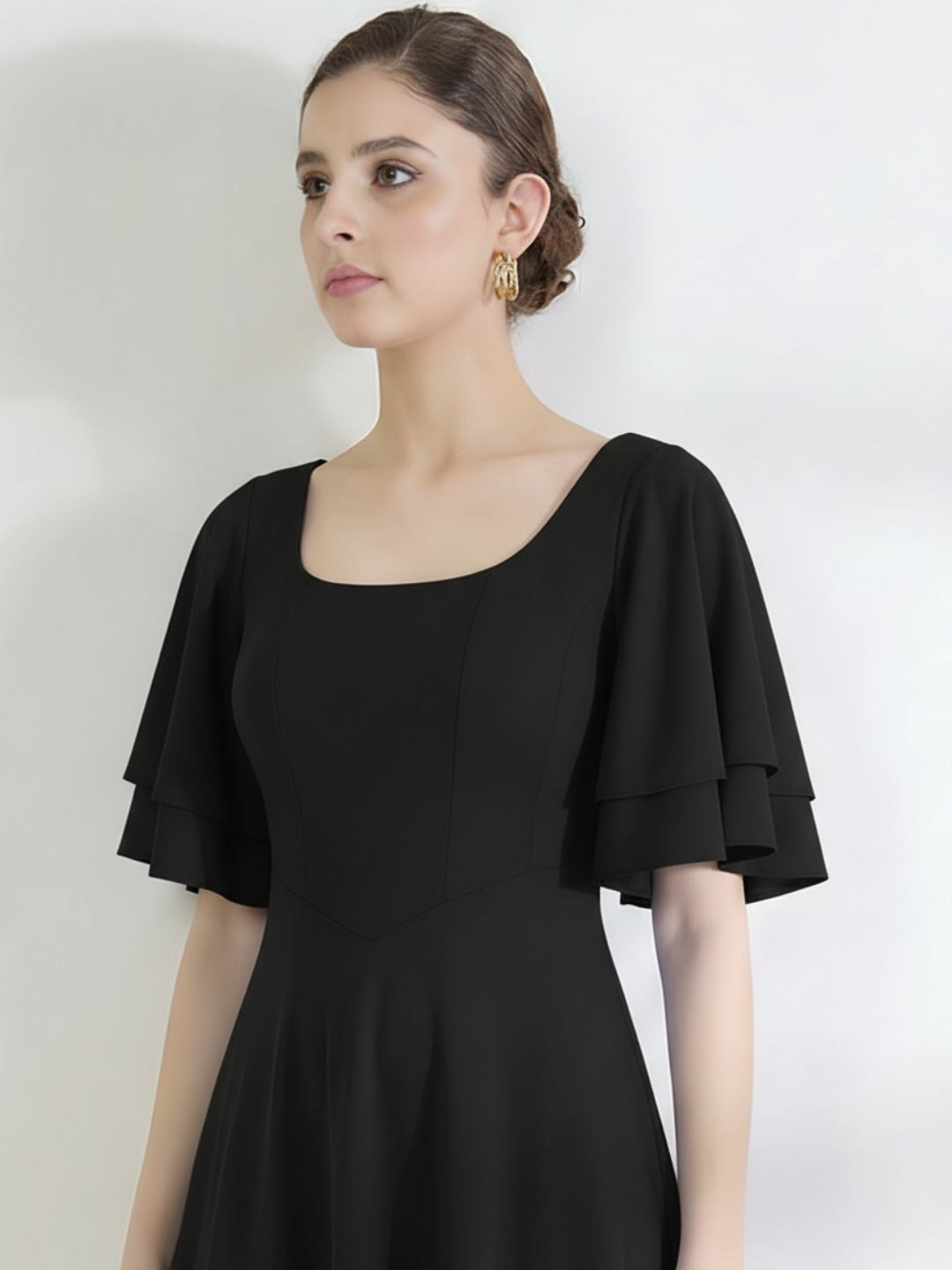 Stretchable Ruffled Sleeve Fit & Flare Dress