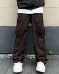 Men Fashion Multi Pocket Casual Breathable Baggy Cargo Pants In Dark Brown