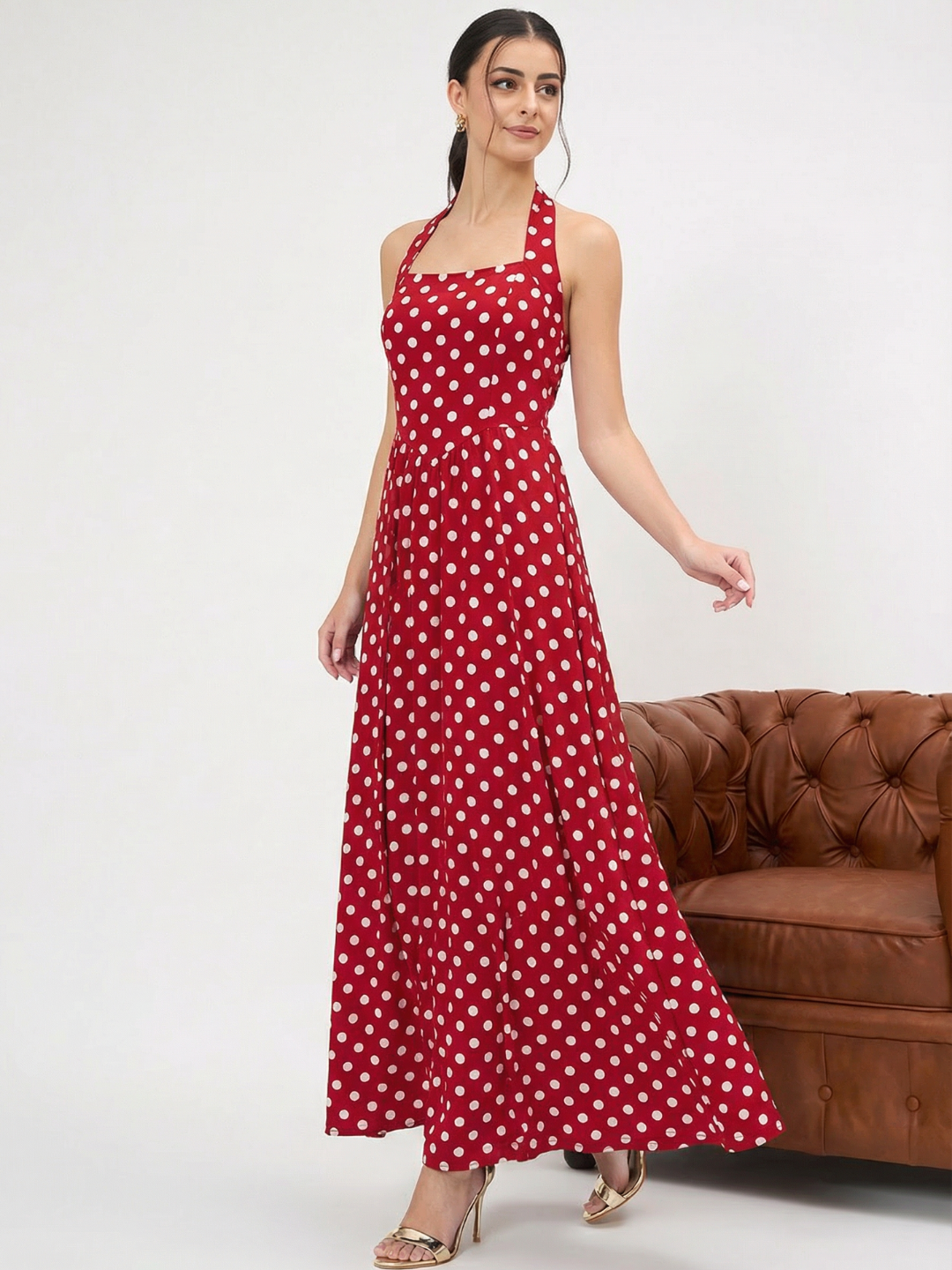 Stretchable Halter Neck Maxi Dress - Pinkkup