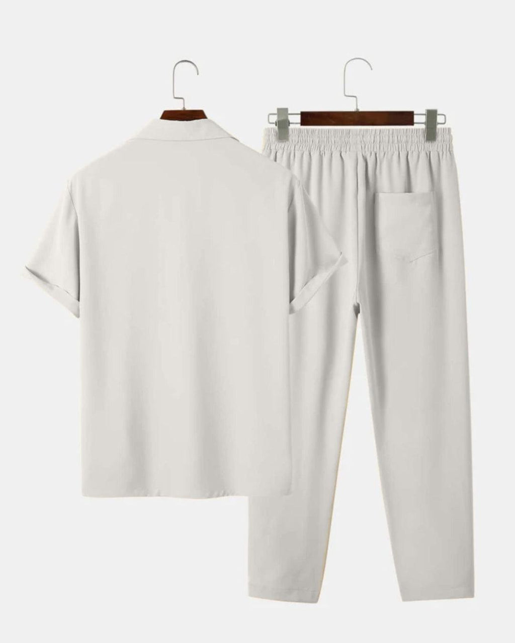 Men Two Piece Outfit Casual Basic Short Sleeved Button Up Shirt & Straight Leg Pant In Grey