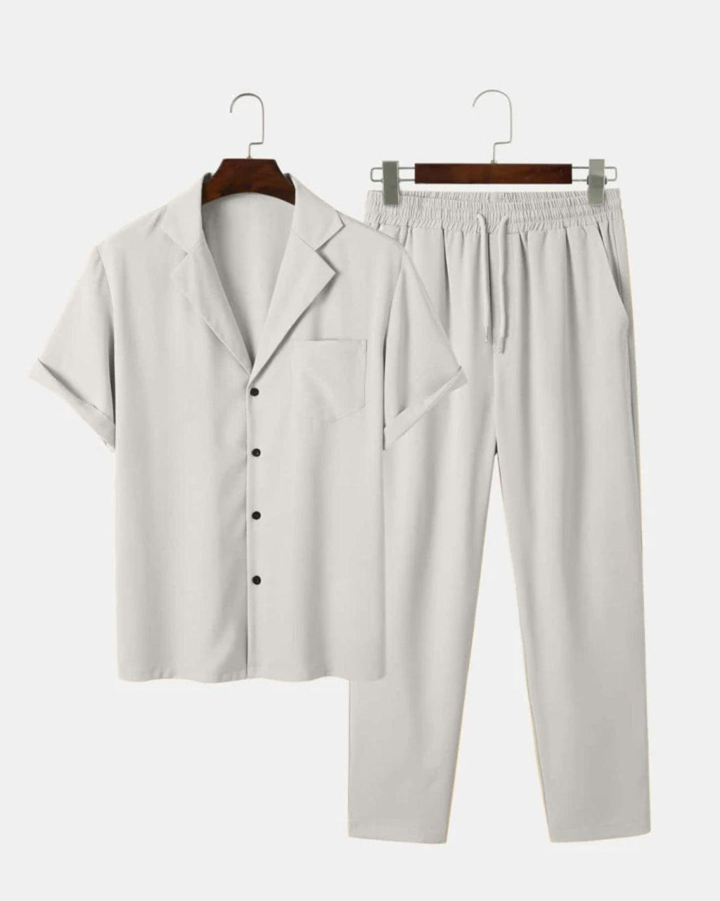 Men Two Piece Outfit Casual Basic Short Sleeved Button Up Shirt & Straight Leg Pant In Grey