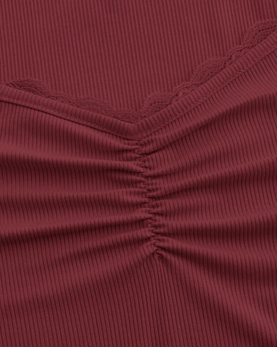 Maroon Ruched Front Mesh Full Sleeve Top