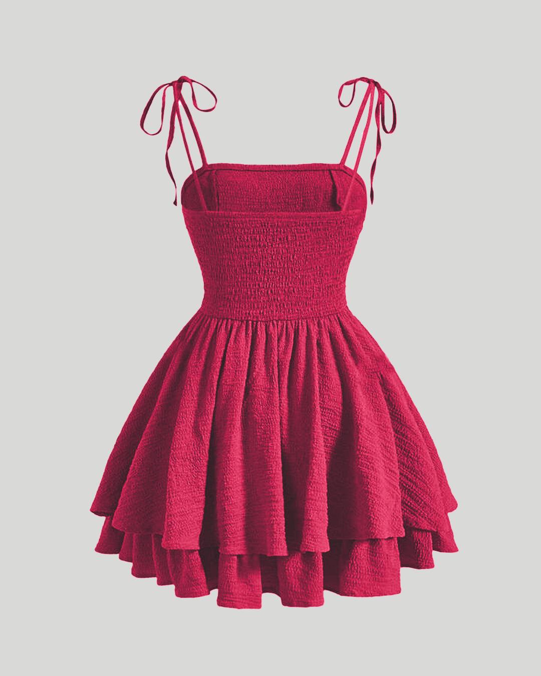 Tie Shoulder Layered Ruched Cami Dress In Pink