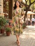 Pure Cotton Wrap Midi Dress - Pinkkup