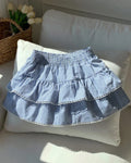 Tiered Ruffle Striped Mini Skirt with Elastic Waist