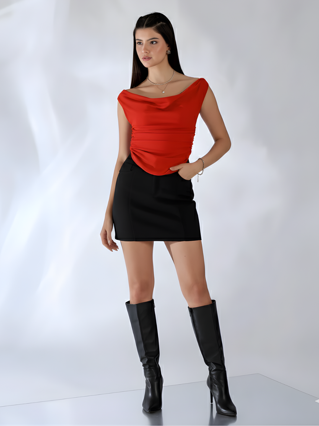 Stretchable Cotton Draped Crop Top