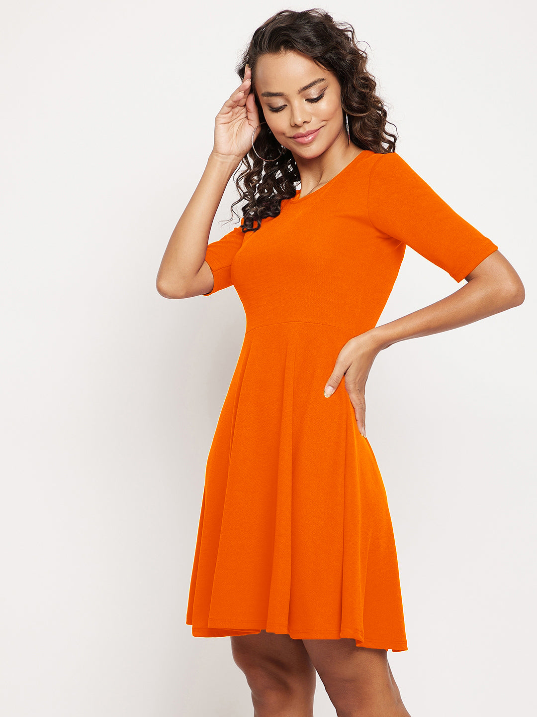 Round Neck Stretchable Skater Cotton Dress