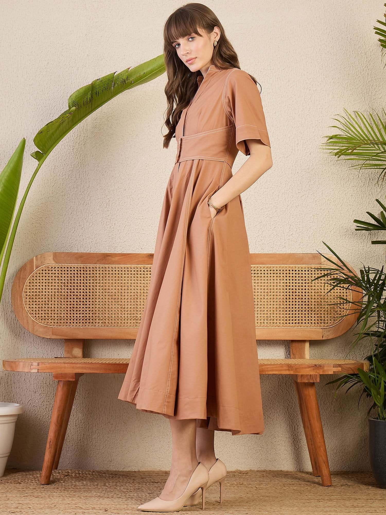 Corset Panelled Midi Cotton Dress
