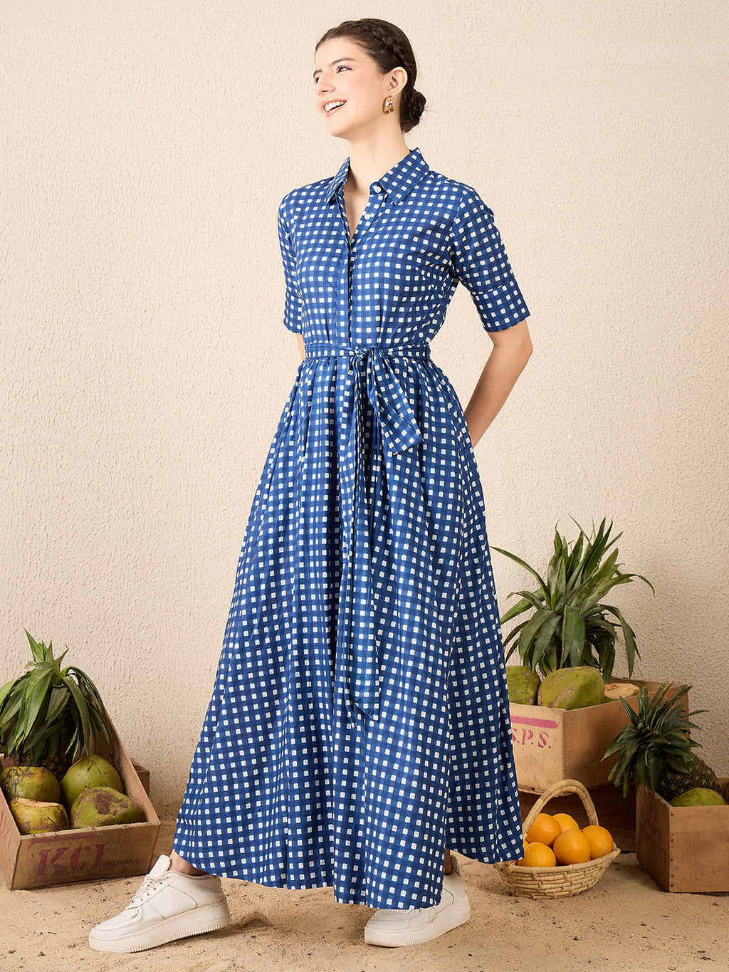 Linen Buttoned Down Shirt Dress With Belt (with Lining)