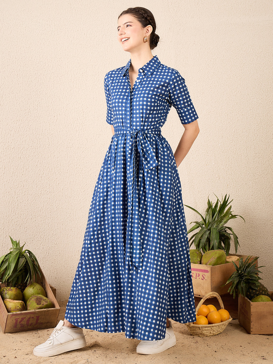 Linen Buttoned Down Shirt Dress With Belt (with Lining)