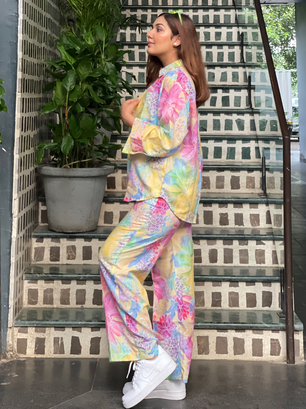 Floral Linen Printed Two Piece Co-ord Set