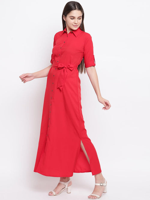 Collar Buttoned Down Shirt Maxi Dress