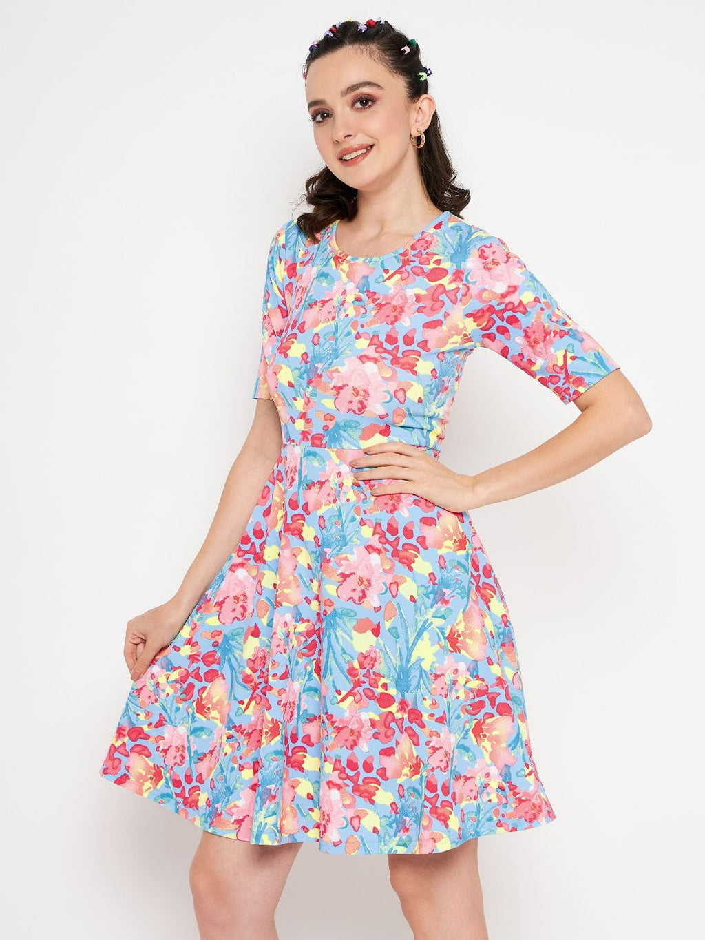 Round Neck Stretchable Cotton Skater Dress