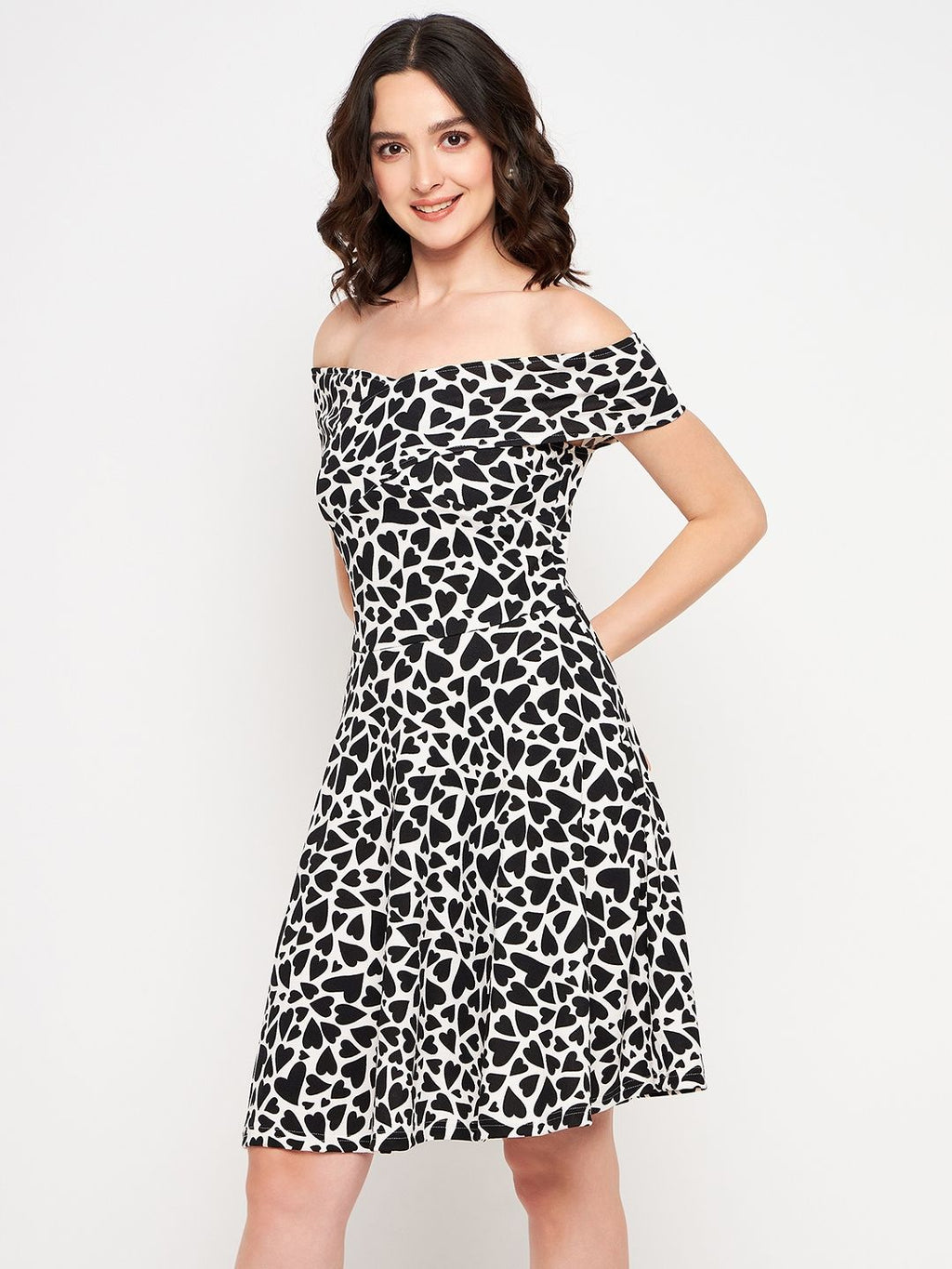 Off Shoulder Stretchable Cotton Skater Dress