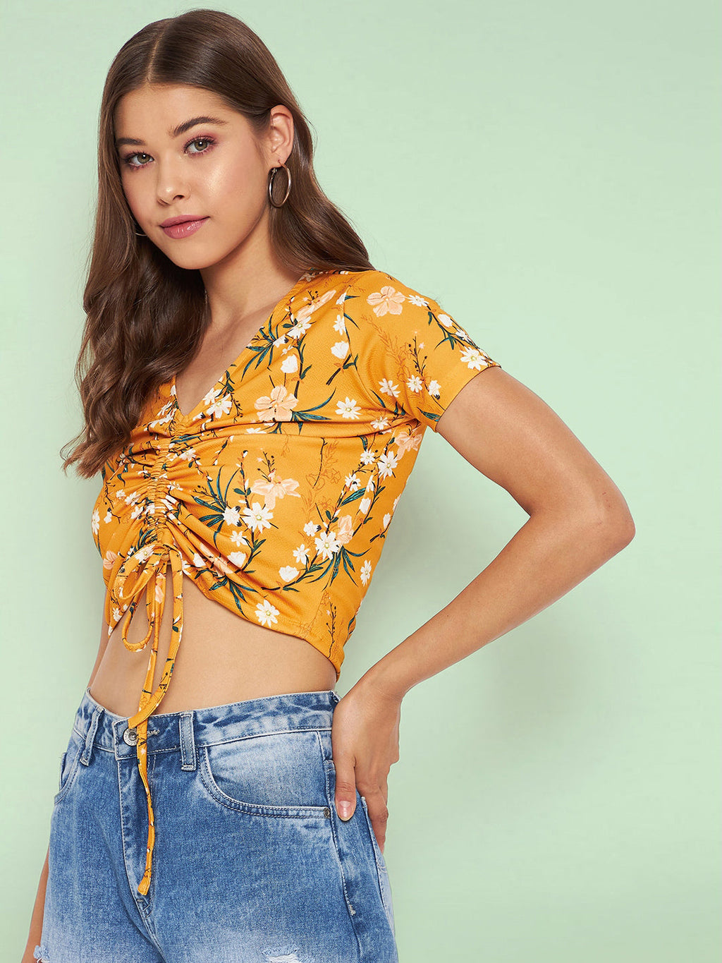 Cotton Stretchable Front Drawstring Crop Top