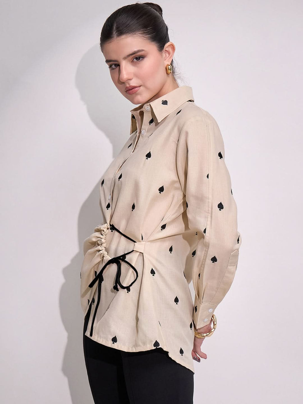 Side Tie-Up Linen Shirt