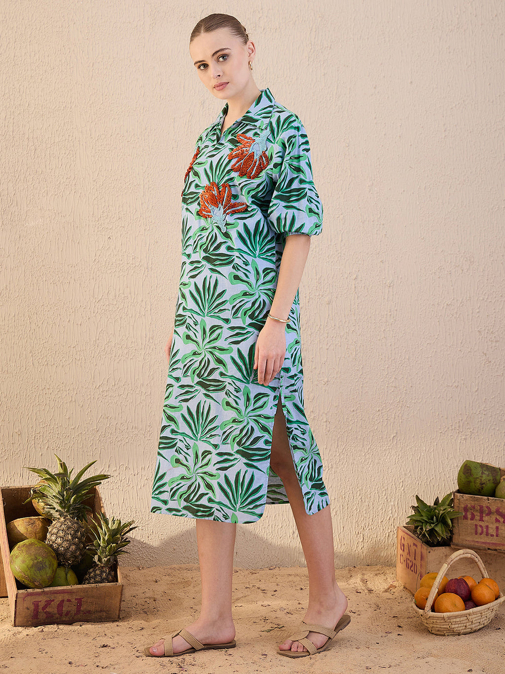 Cotton Sequinned Midi Dress