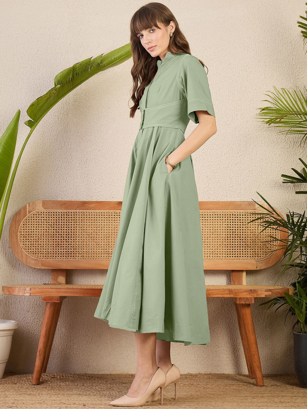 Corset Panelled Midi Cotton Dress