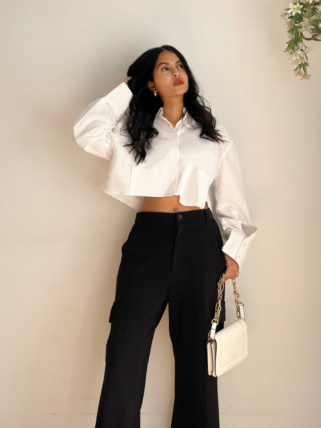Cropped Cotton Shirt with Pocket - Pinkkup